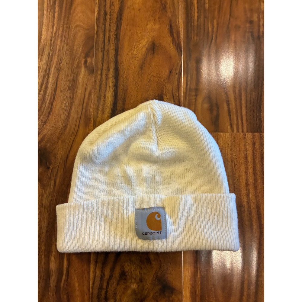 Carhartt‎ A18 Acrylic Watch Hat Beanie Off White Cream Rib Knit Logo Patch OS